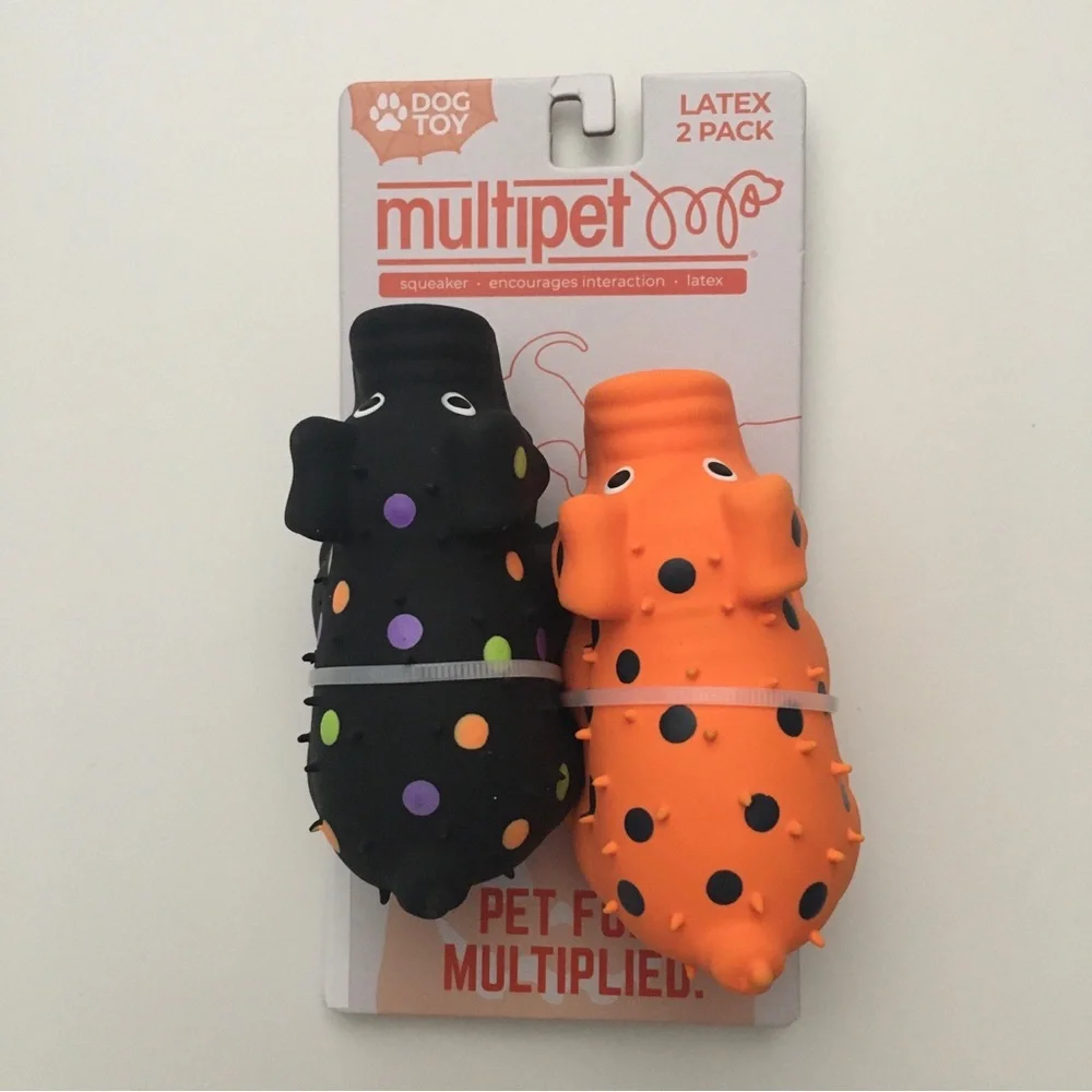 NEW (S) Dog Toy Mini Globlets 2 Latex Squeakers Orange and Black | Multipet